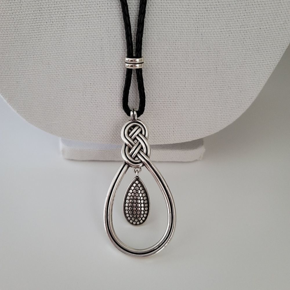 Black Leather & Silver Pendant Necklace #0343